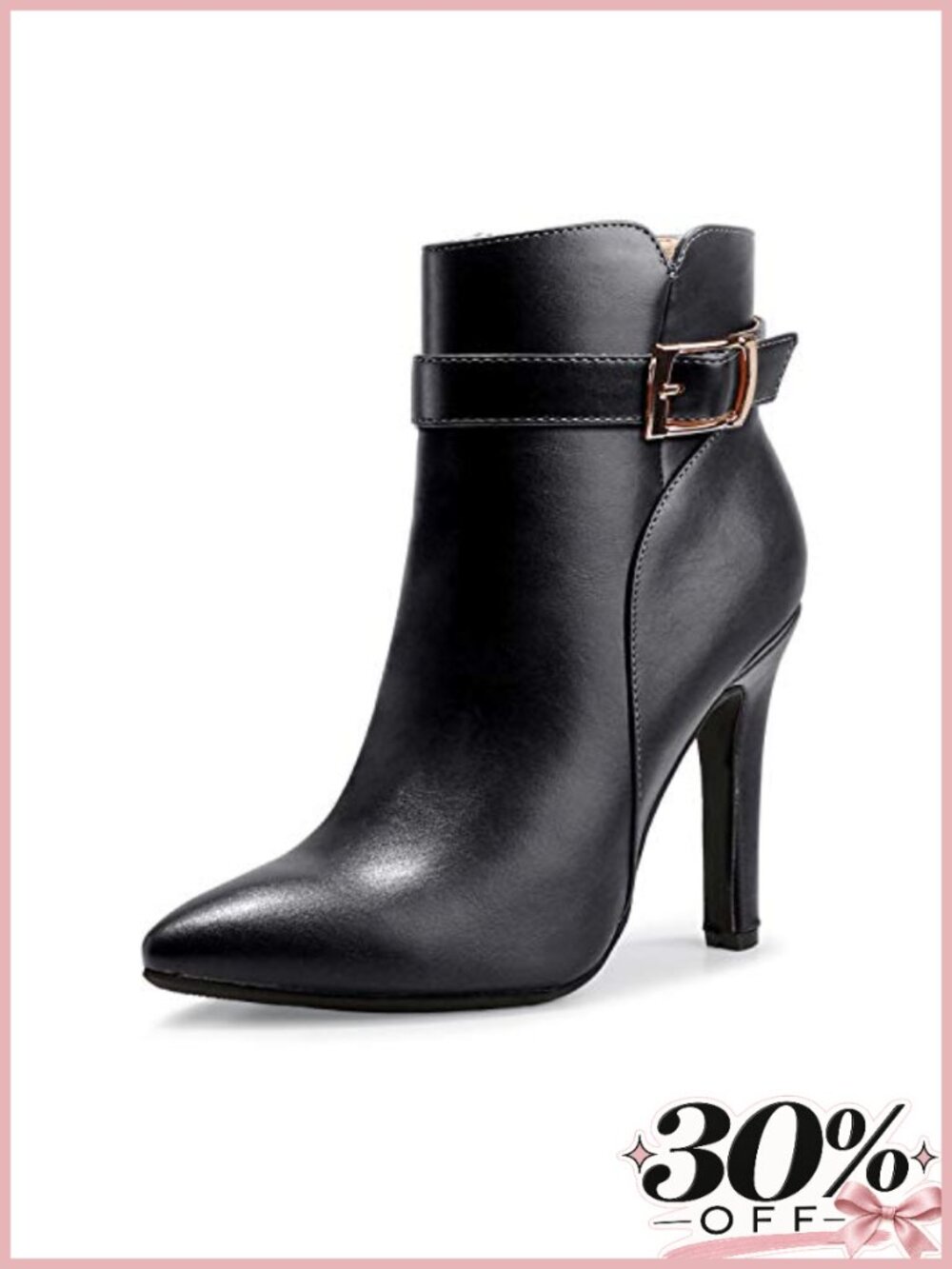 Pointed Toe Stiletto High Heels Ankle Booties Buckle Zipper